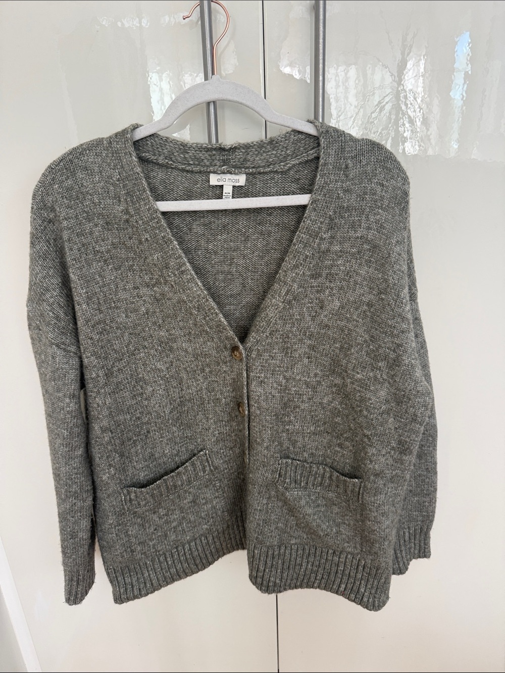 Ella Moss Heather Gray Button-Up V-Neck Cardigan